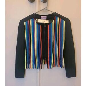 Herve Leger RUNWAY 2015 Fringe Cropped Cropped Colorful Jacket Size S RARE!